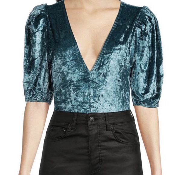 Free People Teal Velvet Bodysuit - Picture 2 of 4